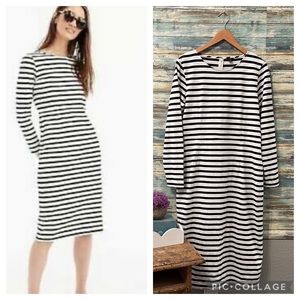 J Crew Stripe Ponte MIDI Black White dress 12 long sleeve
